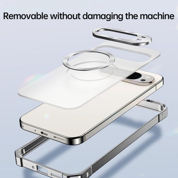 For Google Pixel 8 Pro Irregular Alloy Frame Fosted Translucent MagSafe Phone Case(Titanium)