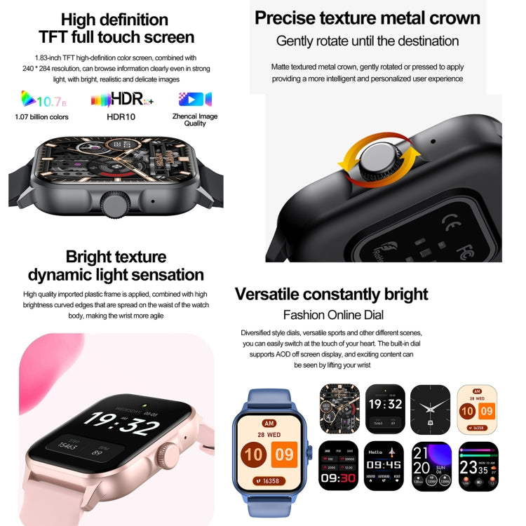 ZW36A 1.83 inch BT Call Smart Watch, Blood oxygen / Blood Pressure / Heart Rate(Pink) - Smart Wristbands by PMC Jewellery | Online Shopping South Africa | PMC Jewellery | Buy Now Pay Later Mobicred