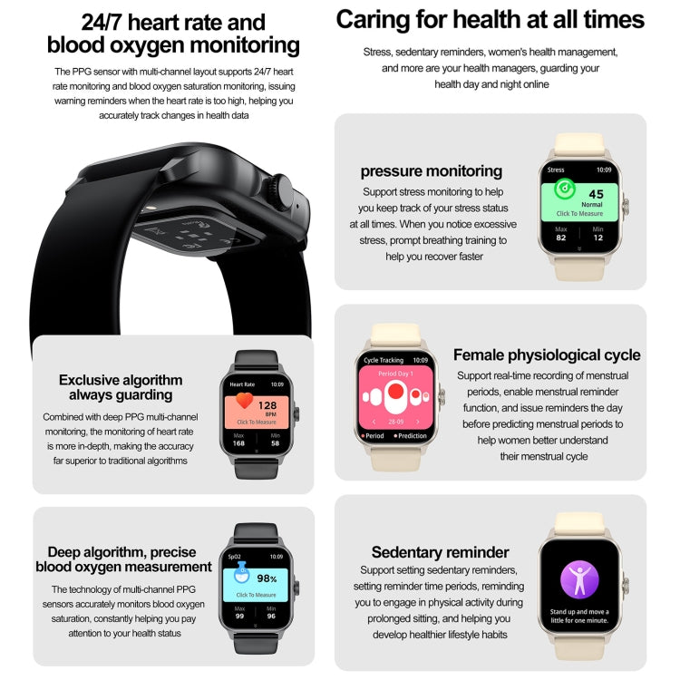 ZW36A 1.83 inch BT Call Smart Watch, Blood oxygen / Blood Pressure / Heart Rate(Gold)