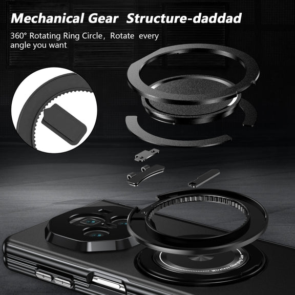 For Honor Magic V3 Gold Medal Rotating Folding Series Ring Holder Phone Case(Black)