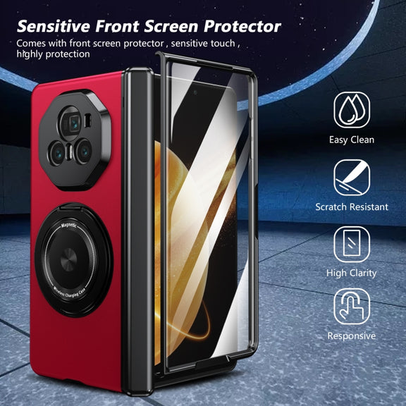 For Honor Magic V3 Gold Medal Rotating Folding Series Ring Holder Phone Case(Red)