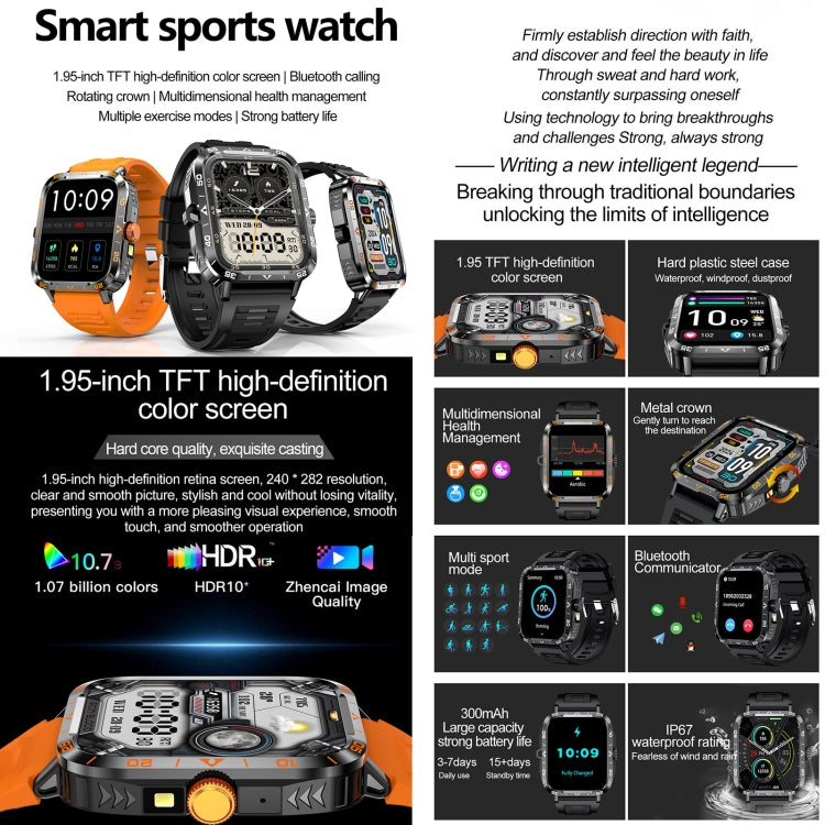 ZW59 1.95 inch BT Call Sports Smart Watch, Blood Oxygen / Heart Rate / Remote Photography(Orange)