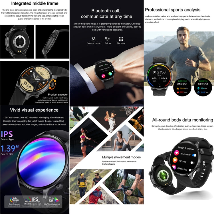 ZW63 1.39 inch Round Screen Smart Watch, Heart Rate / Blood Pressure / Blood Sugar / Blood Oxygen / Body Temperature / MET Test(Black)