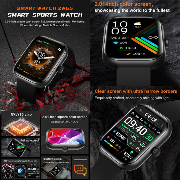 ZW65 2.01 inch Fitness Smart Watch, Blood Oxygen / Blood Pressure / Heart Rate(Blue)