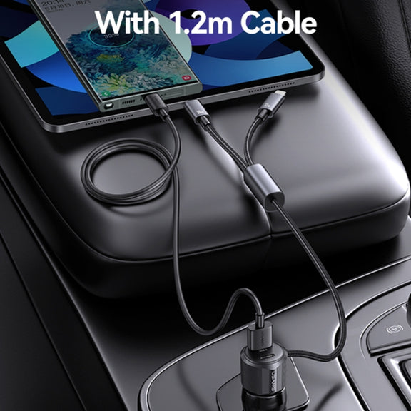 USAMS CC287 YT Series 66W USB and Type-C Dual Ports Car Fast Charger with 2 in 1 Cable(Black)