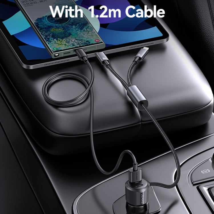 USAMS CC287 YT Series 66W USB and Type-C Dual Ports Car Fast Charger with 2 in 1 Cable(Black)