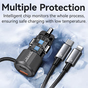 USAMS CC287 YT Series 66W USB and Type-C Dual Ports Car Fast Charger with 2 in 1 Cable(Black)
