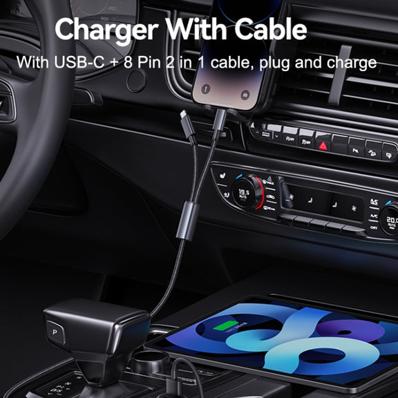 USAMS CC287 YT Series 66W USB and Type-C Dual Ports Car Fast Charger with 2 in 1 Cable(Black)