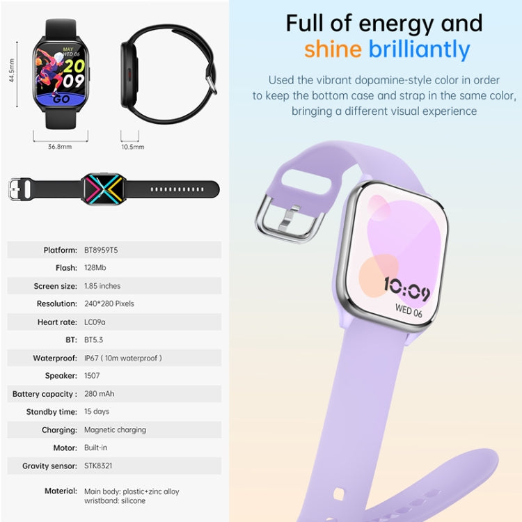 KT73S 1.85 inch Square Screen BT Call Smart Watch, Heart Rate / Blood Pressure / Blood Oxygen / Female Health / Sleep Monitoring(Purple) - free shipping - PMC TechLife - Order now!
