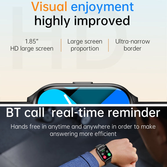 KT73S 1.85 inch Square Screen BT Call Smart Watch, Heart Rate / Blood Pressure / Blood Oxygen / Female Health / Sleep Monitoring(Black)