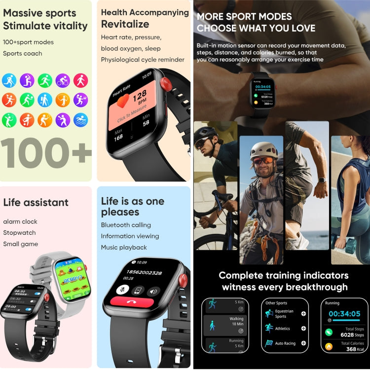 LC88 2 inch Square Screen BT Call Smart Watch, Heart Rate / Blood Pressure / Blood Oxygen / Sleep Monitoring(Silver) - Smart Wristbands by PMC TechLife | Online Shopping South Africa | PMC TechLife | Buy Now Pay Later Mobicred