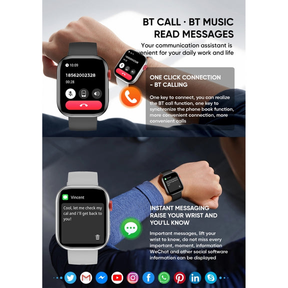 LC88 2 inch Square Screen BT Call Smart Watch, Heart Rate / Blood Pressure / Blood Oxygen / Sleep Monitoring(Black)