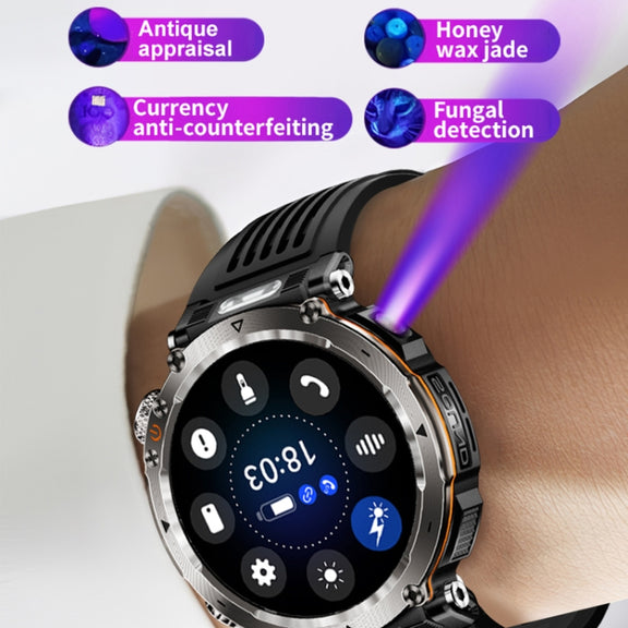 HT30 1.7 inch IP68 Water-resistant Silicone Band Smart Watch, Support Flashlight / Banknote Detector Light / Compass(Black)