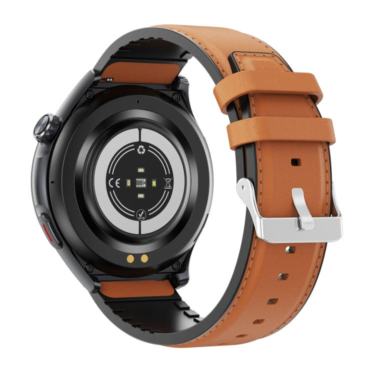T82 1.43 inch Round Screen BT Call Smart Watch, Heart Rate / Blood Pressure / Blood Oxygen / Sleep / Blood Sugar / HRV / Metope / SOS, Strap:Leather Brown
