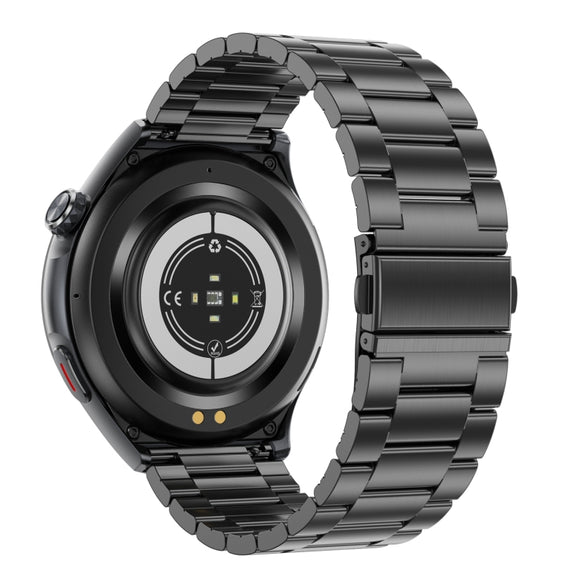 T82 1.43 inch Round Screen BT Call Smart Watch, Heart Rate / Blood Pressure / Blood Oxygen / Sleep / Blood Sugar / HRV / Metope / SOS, Strap:Stainless Steel Black