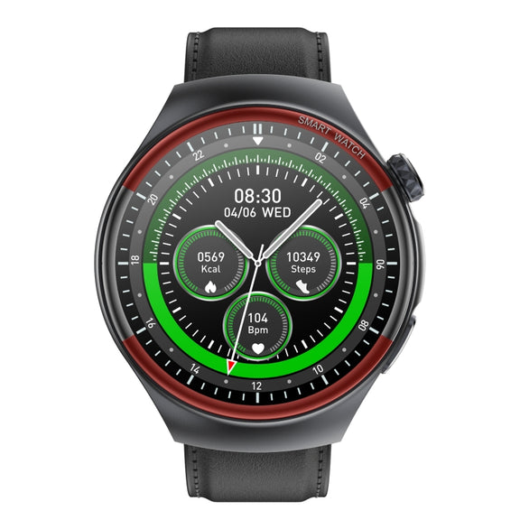 T82 1.43 inch Round Screen BT Call Smart Watch, Heart Rate / Blood Pressure / Blood Oxygen / Sleep / Blood Sugar / HRV / Metope / SOS, Strap:Leather Black