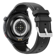 T82 1.43 inch Round Screen BT Call Smart Watch, Heart Rate / Blood Pressure / Blood Oxygen / Sleep / Blood Sugar / HRV / Metope / SOS, Strap:Leather Black