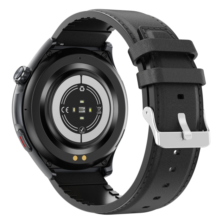 T82 1.43 inch Round Screen BT Call Smart Watch, Heart Rate / Blood Pressure / Blood Oxygen / Sleep / Blood Sugar / HRV / Metope / SOS, Strap:Leather Black