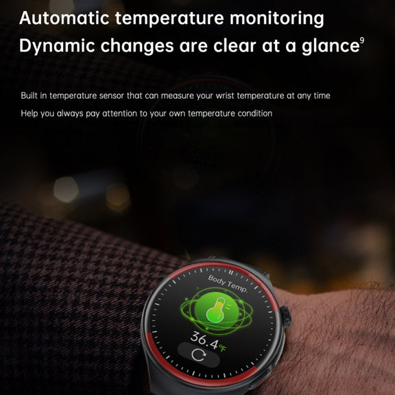 T82 1.43 inch Round Screen BT Call Smart Watch, Heart Rate / Blood Pressure / Blood Oxygen / Sleep / Blood Sugar / HRV / Metope / SOS, Strap:Leather Black