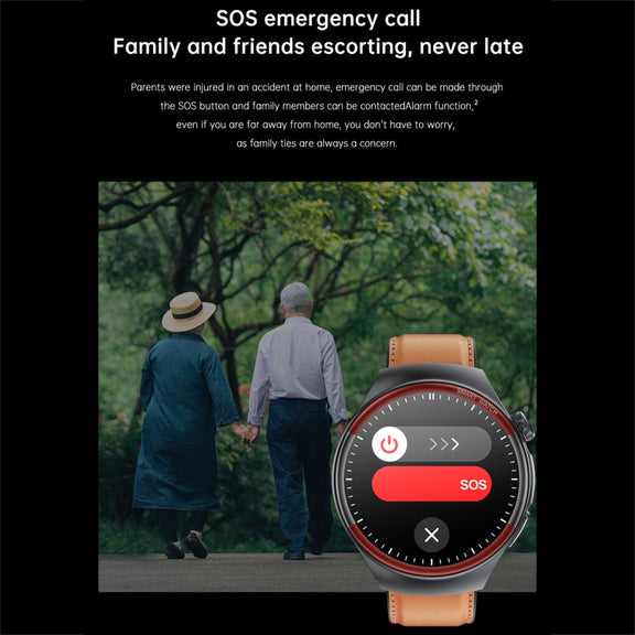 T82 1.43 inch Round Screen BT Call Smart Watch, Heart Rate / Blood Pressure / Blood Oxygen / Sleep / Blood Sugar / HRV / Metope / SOS, Strap:Leather Brown