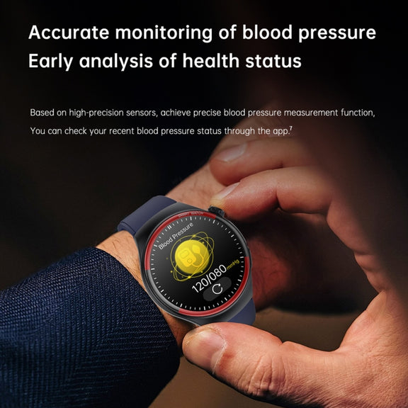 T82 1.43 inch Round Screen BT Call Smart Watch, Heart Rate / Blood Pressure / Blood Oxygen / Sleep / Blood Sugar / HRV / Metope / SOS, Strap:Leather Black
