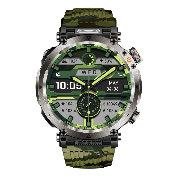 HT30 1.7 inch IP68 Water-resistant Camouflage Silicone Band Smart Watch, Support Flashlight / Banknote Detector Light / Compass(Army Green)