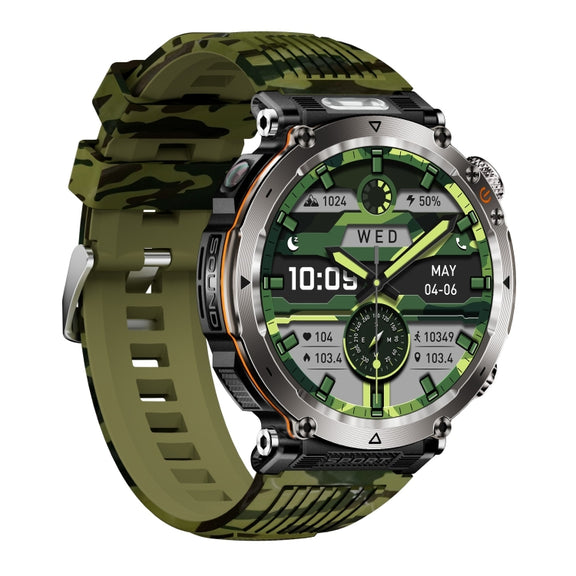 HT30 1.7 inch IP68 Water-resistant Camouflage Silicone Band Smart Watch, Support Flashlight / Banknote Detector Light / Compass(Army Green)