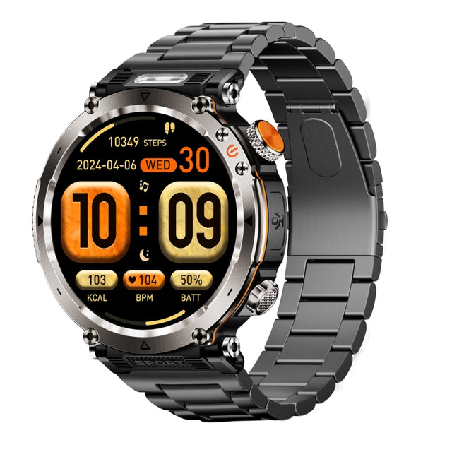 HT30 1.7 inch IP68 Water-resistant Steel Band Smart Watch, Support Flashlight / Banknote Detector Light / Compass(Black)