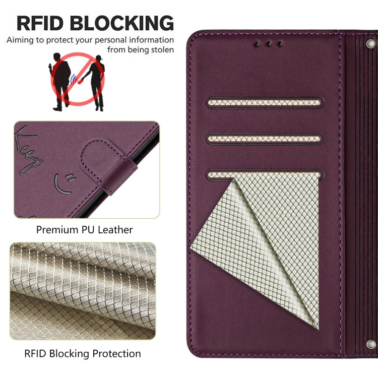 For Doogee N55 Plus Smile Embossing RFID Leather Phone Case(Violet) - Doogee Cases by PMC TechLife | Online Shopping South Africa | PMC TechLife | Buy Now Pay Later Mobicred