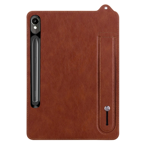 For Samsung Galaxy Tab S10 / S9 / S8 / S7 TPU Leather Back Tablet Case with Wristband(Brown)