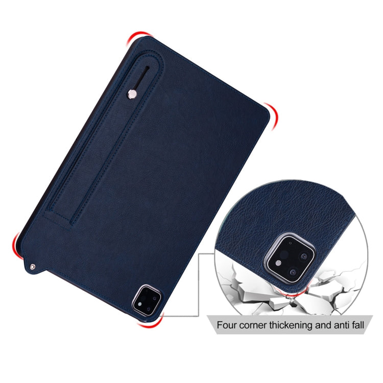 For Samsung Galaxy Tab S10 / S9 / S8 / S7 TPU Leather Back Tablet Case with Wristband(Dark Blue)