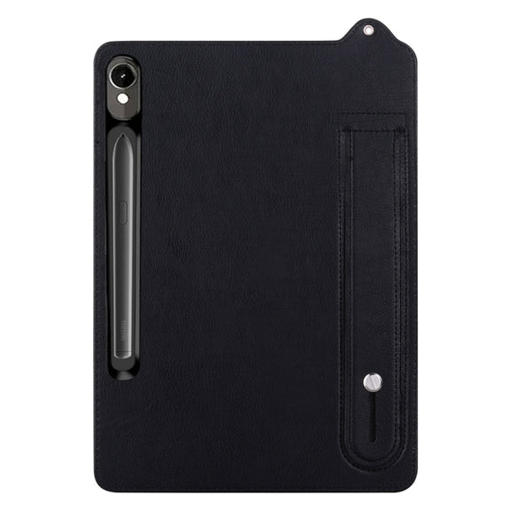 For Samsung Galaxy Tab S10 / S9 / S8 / S7 TPU Leather Back Tablet Case with Wristband(Black)