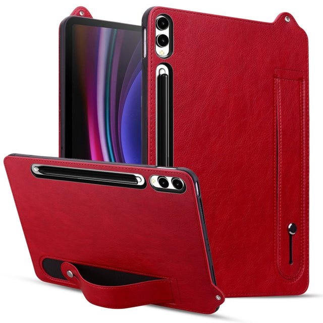For Samsung Galaxy Tab S10+ / S9+ / S8+ TPU Leather Back Tablet Case with Wristband(Red)