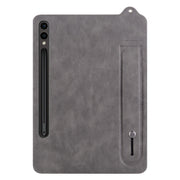 For Samsung Galaxy Tab S10+ / S9+ / S8+ TPU Leather Back Tablet Case with Wristband(Grey)