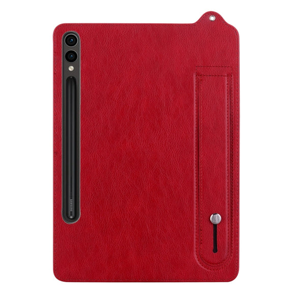 For Samsung Galaxy Tab S10 Ultra / S9 Ultra TPU Leather Back Tablet Case with Wristband(Red)