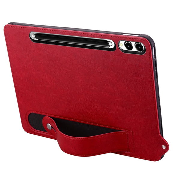 For Samsung Galaxy Tab S10 Ultra / S9 Ultra TPU Leather Back Tablet Case with Wristband(Red)