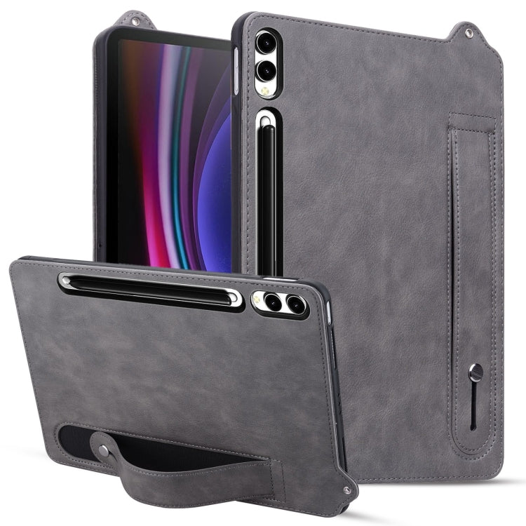 For Samsung Galaxy Tab S10 Ultra/ S11 Ultra TPU Leather Back Tablet Case with Wristband(Grey) - free shipping - PMC Jewellery - Order now!
