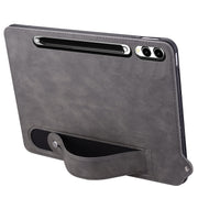 For Samsung Galaxy Tab S10 Ultra/ S11 Ultra TPU Leather Back Tablet Case with Wristband(Grey)