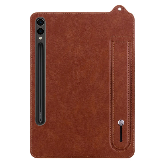 For Samsung Galaxy Tab S10 Ultra / S9 Ultra TPU Leather Back Tablet Case with Wristband(Brown)