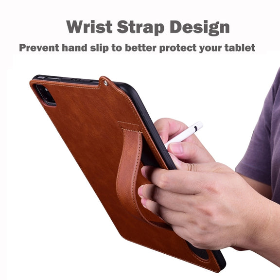 For Samsung Galaxy Tab S10 Ultra / S9 Ultra TPU Leather Back Tablet Case with Wristband(Brown)