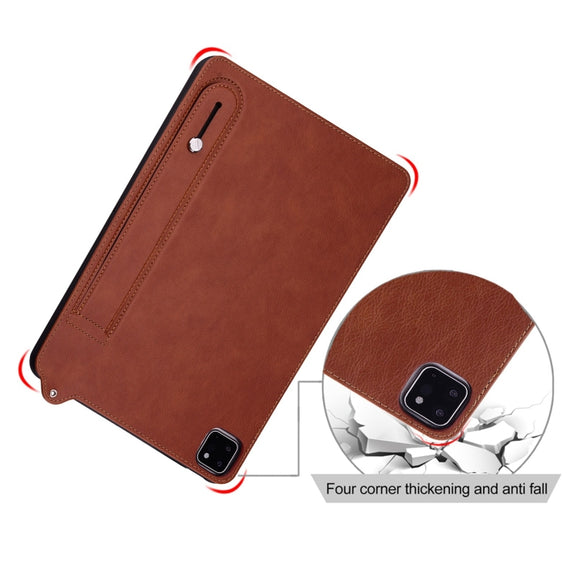 For Samsung Galaxy Tab S10 Ultra / S9 Ultra TPU Leather Back Tablet Case with Wristband(Brown)