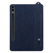 For Samsung Galaxy Tab S10 Ultra / S9 Ultra TPU Leather Back Tablet Case with Wristband(Dark Blue)