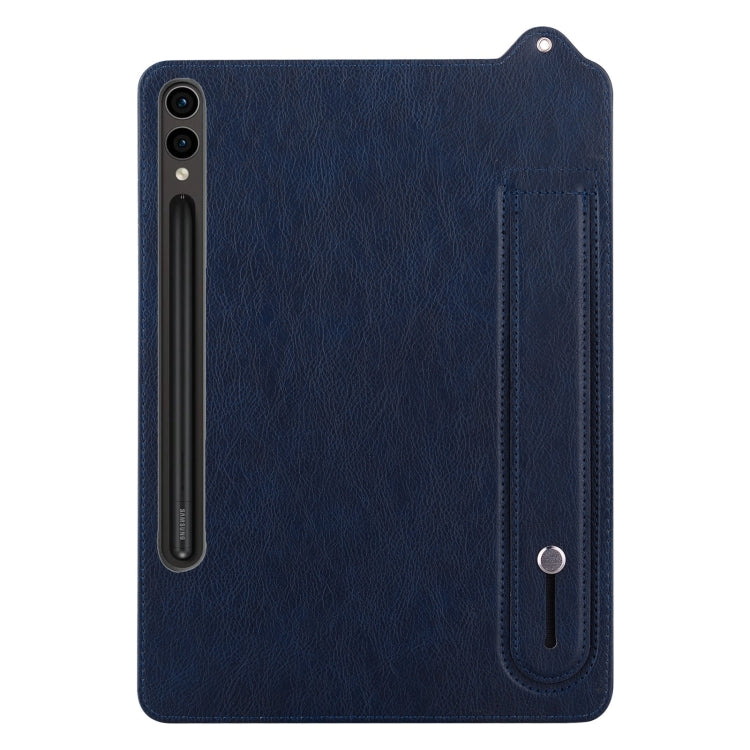 For Samsung Galaxy Tab S10 Ultra / S9 Ultra TPU Leather Back Tablet Case with Wristband(Dark Blue)