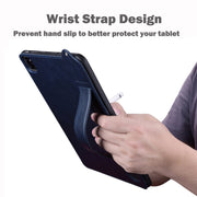 For Samsung Galaxy Tab S10 Ultra / S9 Ultra TPU Leather Back Tablet Case with Wristband(Dark Blue)