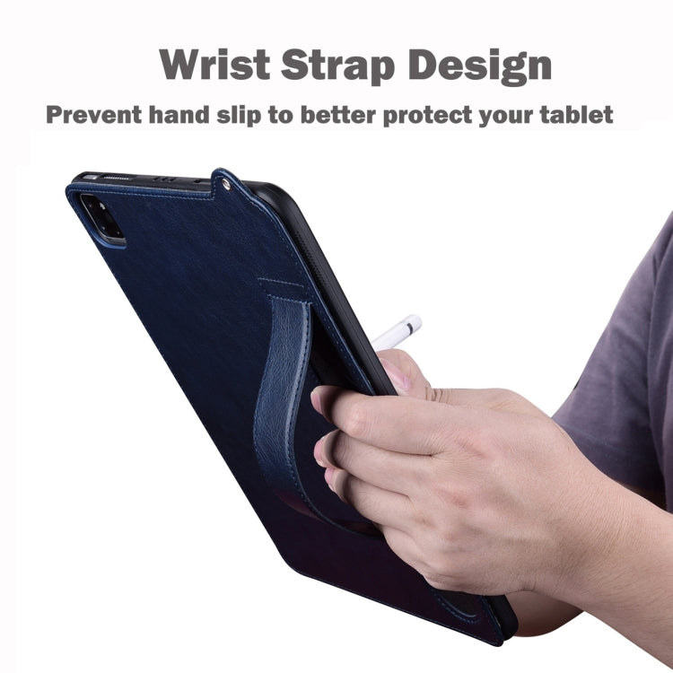 For Samsung Galaxy Tab S10 Ultra / S9 Ultra TPU Leather Back Tablet Case with Wristband(Dark Blue)