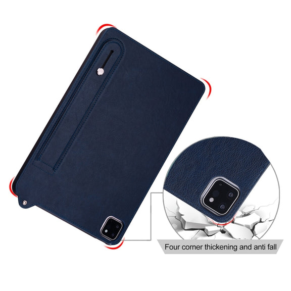 For Samsung Galaxy Tab S10 Ultra / S9 Ultra TPU Leather Back Tablet Case with Wristband(Dark Blue)