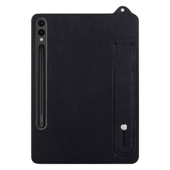 For Samsung Galaxy Tab S10 Ultra/ S11 Ultra TPU Leather Back Tablet Case with Wristband(Black)