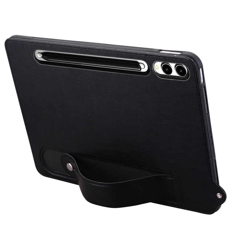 For Samsung Galaxy Tab S10 Ultra/ S11 Ultra TPU Leather Back Tablet Case with Wristband(Black)