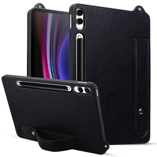 For Samsung Galaxy Tab S10 Ultra/ S11 Ultra TPU Leather Back Tablet Case with Wristband(Black)
