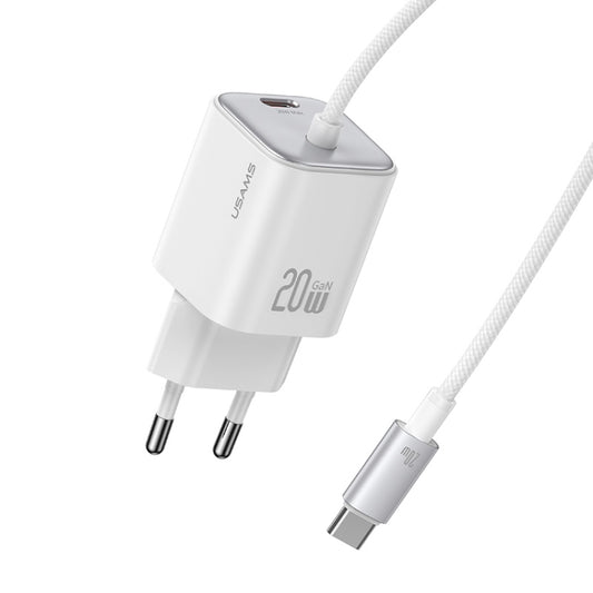 USAMS CC261 20W GaN Mini Type-C / USB-C Dual Port Fast Charger with Cable, EU Plug(White) - free shipping - PMC Jewellery - Order now!